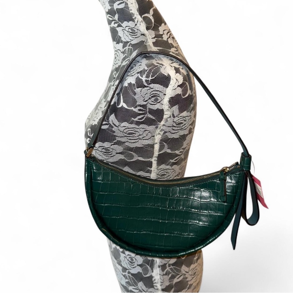 Kate Spade Dark Green Croc-Embossed Shoulder Bag